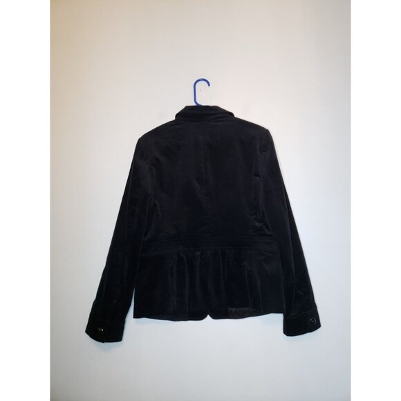 Talbots Womens 12 Velvet Jacket Button Front Black Long Sleeve Pocket Stretch - Picture 2 of 8